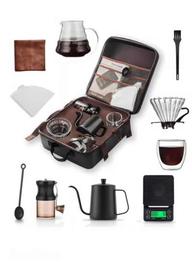 V60 Pour Over Coffee Maker Set 12 Pieces Maker Set Drip Over Coffee Kit All-in-one Portable Travel Bag - Image 1